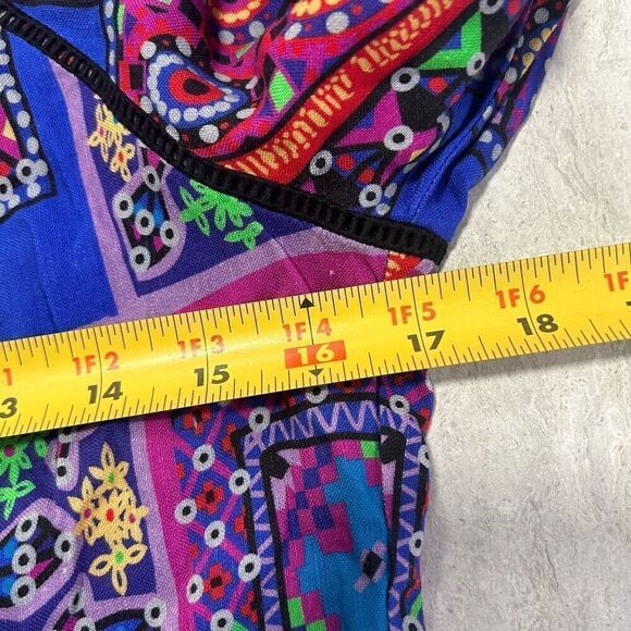 Hunter Bell Top Womens Linen Patchwork Print Boho Peplum Blouse Artsy Size M - Picture 11 of 14